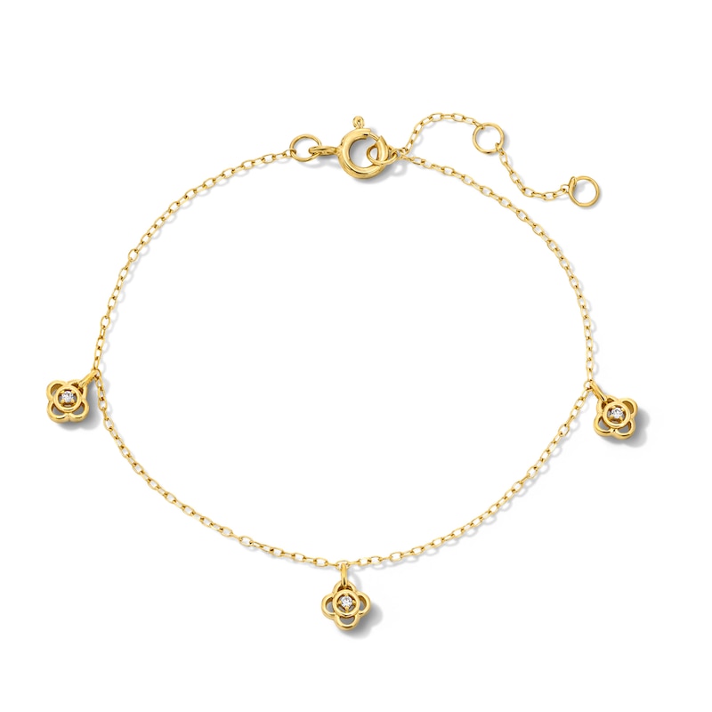 Main Image 1 of Lab-Grown Diamond-Accent Flower Dangle Station Bracelet in Sterling Silver with 14K Gold Plate (F/SI2) - 7.25″