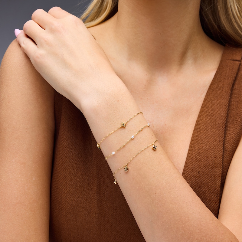 Main Image 3 of Lab-Grown Diamond-Accent Flower Dangle Station Bracelet in Sterling Silver with 14K Gold Plate (F/SI2) - 7.25″