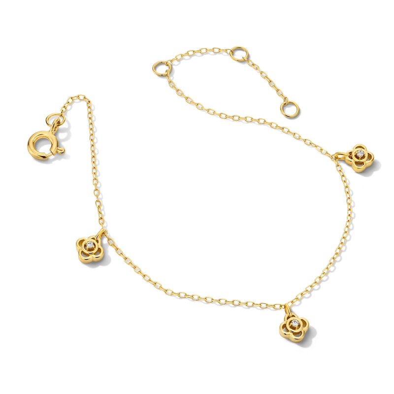 Main Image 4 of Lab-Grown Diamond-Accent Flower Dangle Station Bracelet in Sterling Silver with 14K Gold Plate (F/SI2) - 7.25″