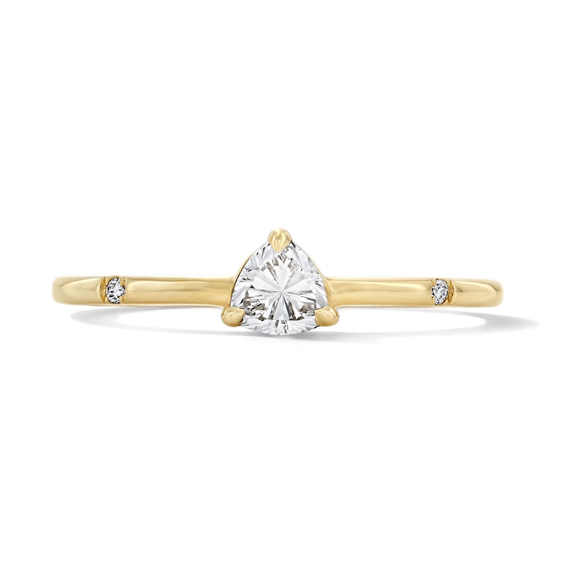 Main Image 1 of 1/5 CT. T.W. Trillion-Cut Lab-Grown Diamond Three-Stone Ring in 10K Gold (F/VS2)