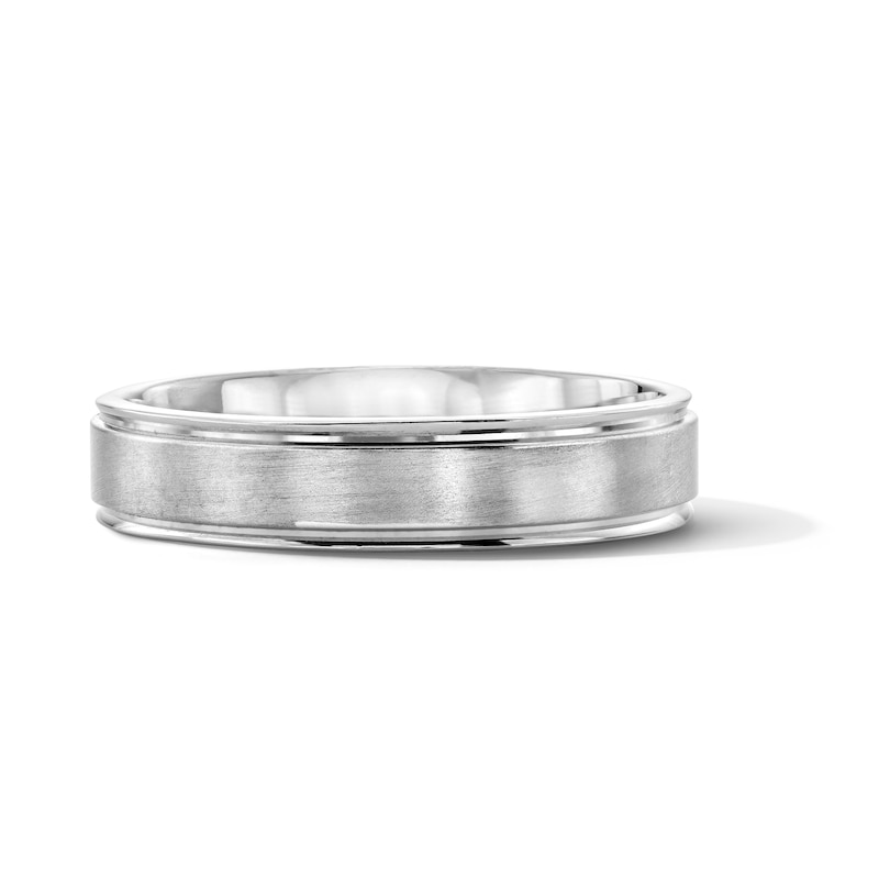 Main Image 1 of 5.0mm Engravable Stepped-Edge Wedding Band in Sterling Silver (1 Line)
