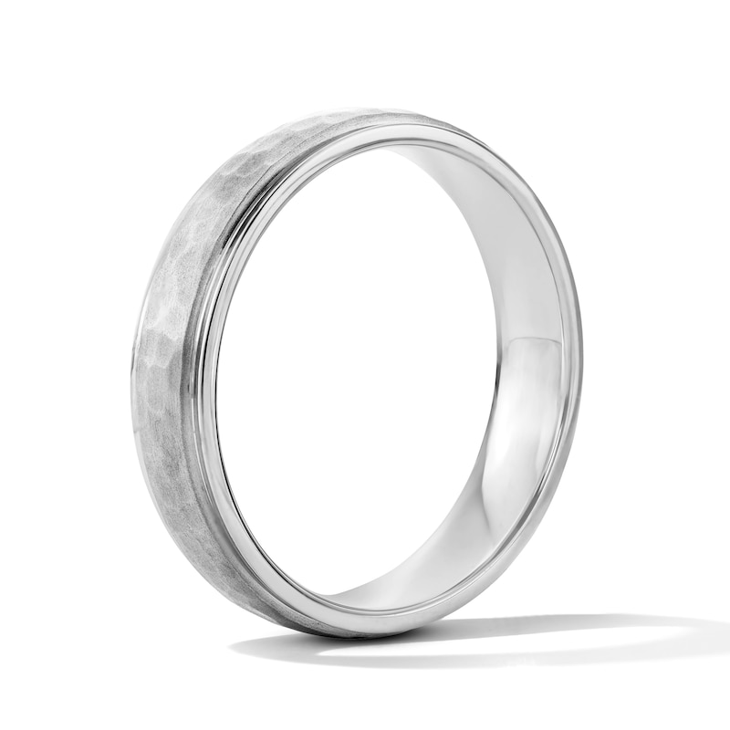Main Image 3 of 5.0mm Engravable Hammered Wedding Band in Sterling Silver (1 Line)