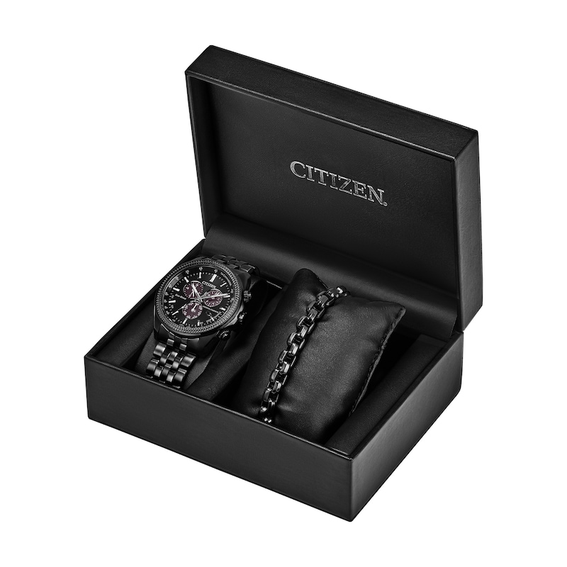 Main Image 2 of Men’s Citizen Eco-Drive® Perpetual Calendar Chrono Watch with Black Dial and Bracelet Set (Model: BL5627-57E)