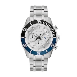 Men's Bulova Chronograph Watch in Stainless Steel with Silver-Tone Dial (Model: 98A257)