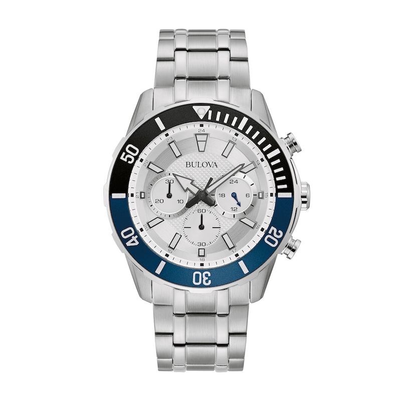 Main Image 1 of Men's Bulova Chronograph Watch in Stainless Steel with Silver-Tone Dial (Model: 98A257)