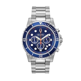 Men's Bulova Chronograph Watch in Stainless Steel with Blue Dial (Model: 98B325)
