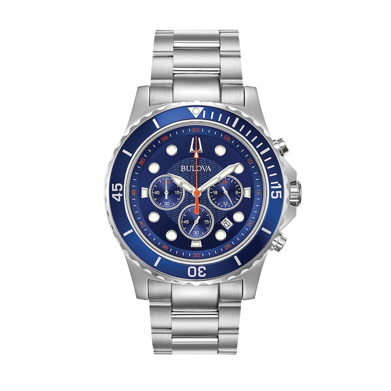 Main Image 1 of Men's Bulova Chronograph Watch in Stainless Steel with Blue Dial (Model: 98B325)