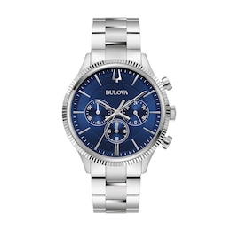 Men's Bulova Chronograph Watch in Stainless Steel with Blue Dial (Model: 96A324)