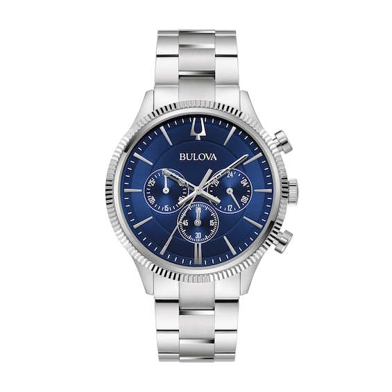 Men's Bulova Chronograph Watch in Stainless Steel with Blue Dial (Model: 96A324)