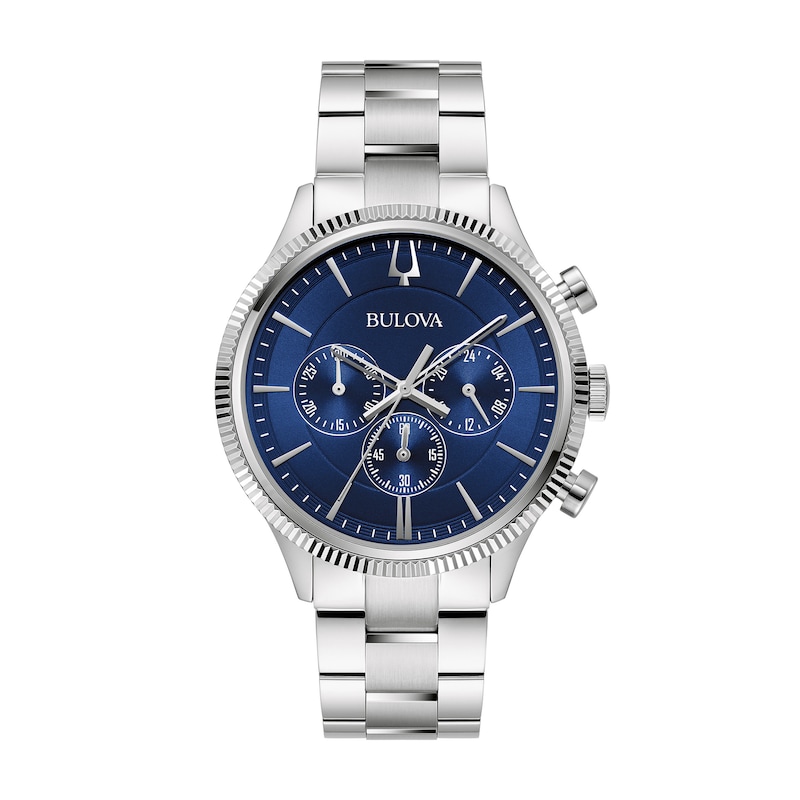 Main Image 1 of Men's Bulova Chronograph Watch in Stainless Steel with Blue Dial (Model: 96A324)