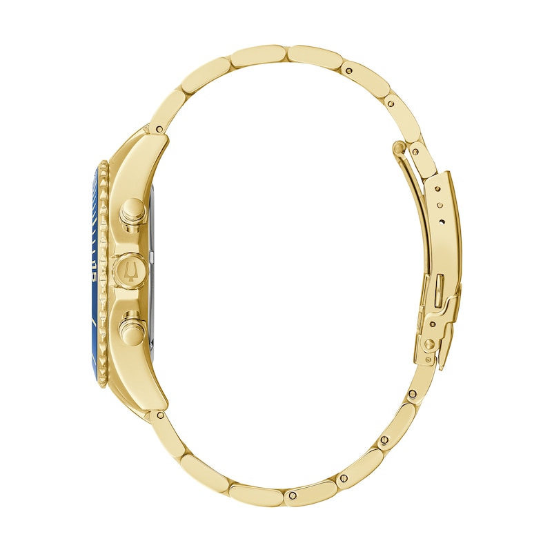 Main Image 2 of Men's Bulova Chronograph Watch in Gold-Tone Stainless Steel with Blue Dial (Model: 98B377)