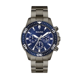 Men's Bulova Performance Sport Chronograph Watch in Grey Ion-Plated Stainless Steel with Blue Dial (Model: 98A314)