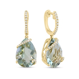 EFFY™ Pear-Shaped Green Quartz and 1/8 CT.T.W. Diamond Swirl Hoop Drop Earrings in 14K Gold
