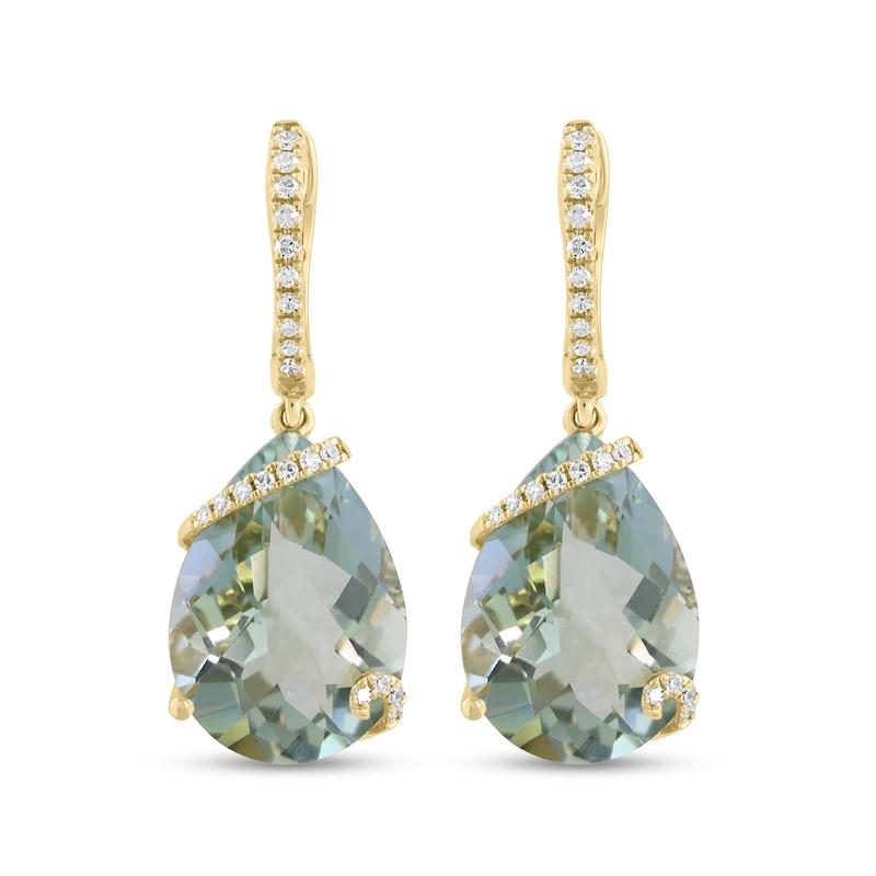 Main Image 2 of EFFY™ Pear-Shaped Green Quartz and 1/8 CT.T.W. Diamond Swirl Hoop Drop Earrings in 14K Gold
