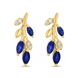 EFFY™ Marquise-Cut Blue Sapphire and 1/20 CT. T.W. Diamond Vine Drop Earrings in 14K Gold