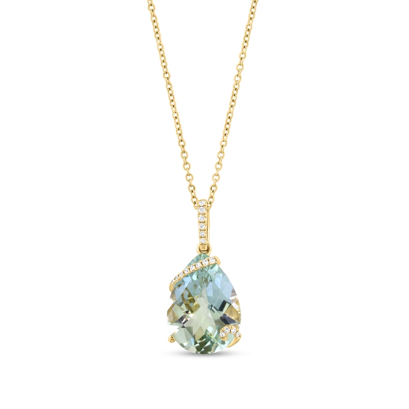 Main Image 1 of Pear-Shaped Green Quartz and 1/20 CT.T.W. Diamond Necklace in 14K Gold - 18"