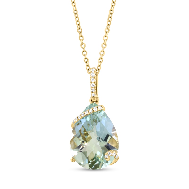Main Image 2 of Pear-Shaped Green Quartz and 1/20 CT.T.W. Diamond Necklace in 14K Gold - 18"