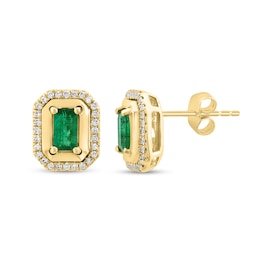 EFFY™ Emerald-Cut Emerald and 1/6 CT. T.W. Diamond Frame Stud Earrings in 14K Gold