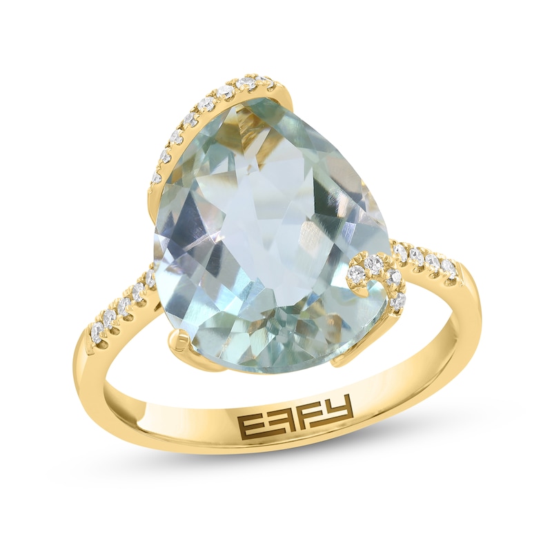 Main Image 1 of EFFY™ Pear-Shaped Green Quartz and 1/10 CT.T.W. Diamond Swirl Ring in 14K Gold
