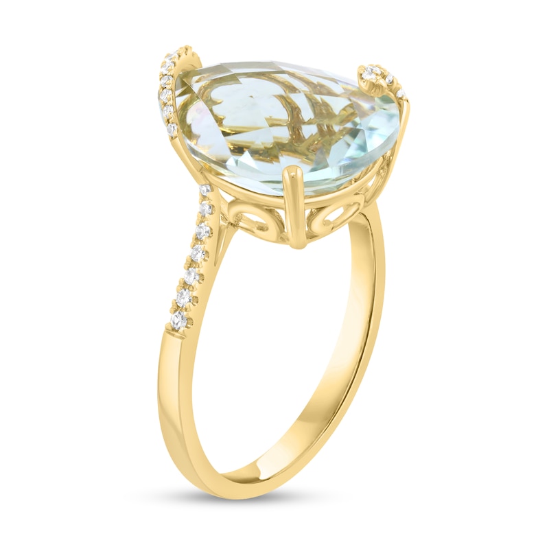 Main Image 2 of EFFY™ Pear-Shaped Green Quartz and 1/10 CT.T.W. Diamond Swirl Ring in 14K Gold
