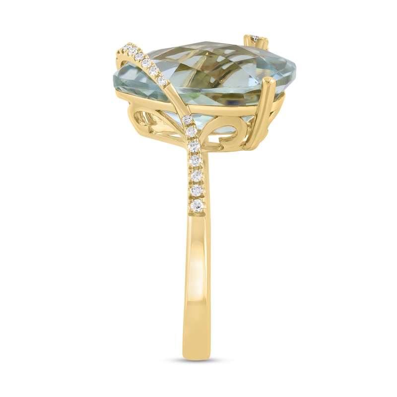 Main Image 3 of EFFY™ Pear-Shaped Green Quartz and 1/10 CT.T.W. Diamond Swirl Ring in 14K Gold