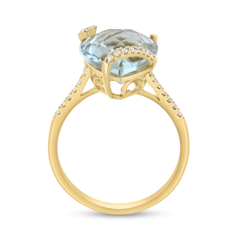 Main Image 4 of EFFY™ Pear-Shaped Green Quartz and 1/10 CT.T.W. Diamond Swirl Ring in 14K Gold