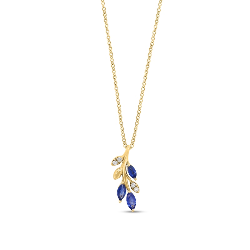 Main Image 1 of EFFY™ Marquise-Cut Blue Sapphire and 1/20 CT. T.W. Diamond Branch Necklace in 14K Gold - 18"