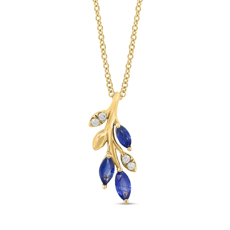 Main Image 2 of EFFY™ Marquise-Cut Blue Sapphire and 1/20 CT. T.W. Diamond Branch Necklace in 14K Gold - 18"