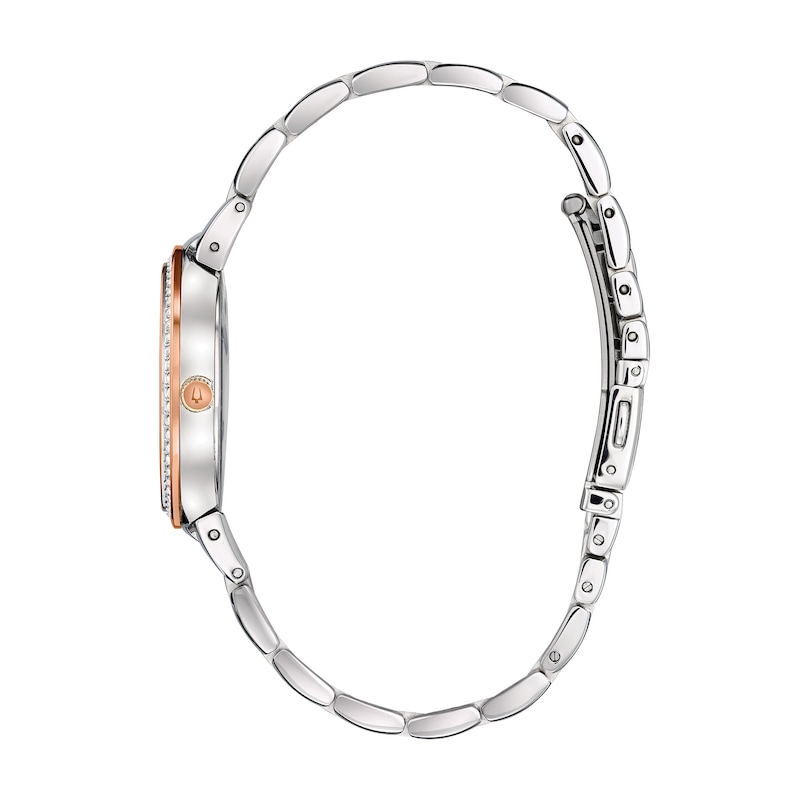 Main Image 2 of Ladies' Bulova Analog Watch in Two-Tone Stainless Steel with Mother-of-Pearl Dial and Crystal Bezel (Model: 98L258)
