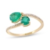 Thumbnail Image 1 of EFFY™ Pear-Shaped Emerald and 1/10 CT. T.W. Diamond Bypass Ring in 14K Gold