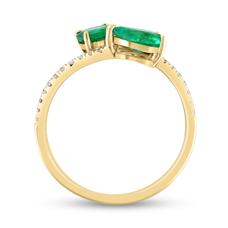 Main Image 3 of EFFY™ Pear-Shaped Emerald and 1/10 CT. T.W. Diamond Bypass Ring in 14K Gold