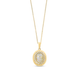 EFFY™ Oval Opal and 1/8 CT. T.W. Diamond Necklace in 14K Gold - 18"