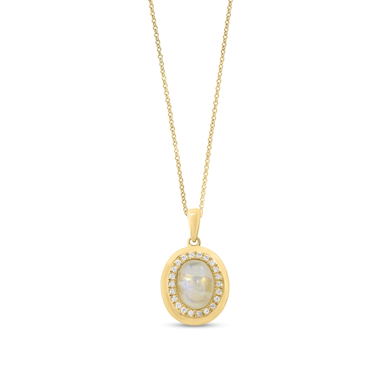 Main Image 1 of EFFY™ Oval Opal and 1/8 CT. T.W. Diamond Necklace in 14K Gold - 18"