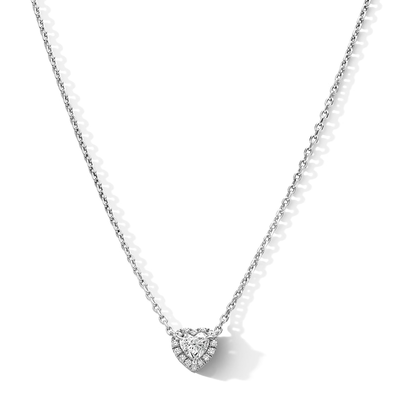 Main Image 1 of 1/2 CT.T.W. Certified Heart-Shaped Lab-Grown Diamond Frame Necklace in Sterling Silver (F/VS2) - 18"