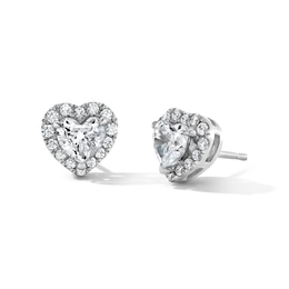 1 CT. T.W. Heart-Shaped Certified Lab-Grown Diamond Halo Stud Earrings in Sterling Silver (F/VS2)
