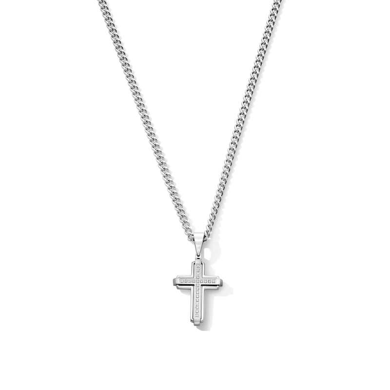 Main Image 1 of 1/6 CT. T.W. Diamond Cross Necklace in Stainless Steel - 24"