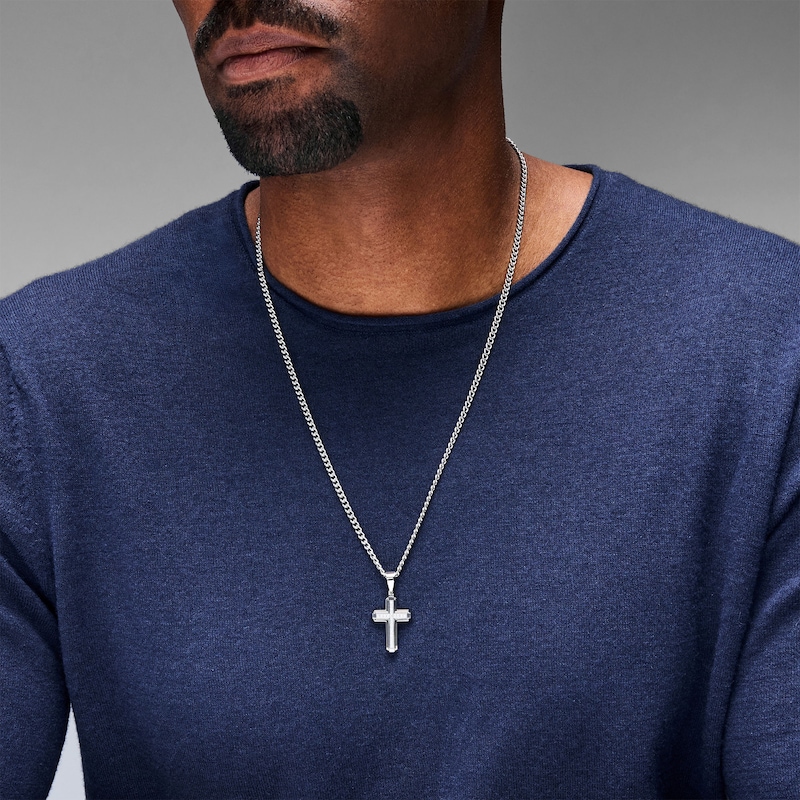 Main Image 2 of 1/6 CT. T.W. Diamond Cross Necklace in Stainless Steel - 24"