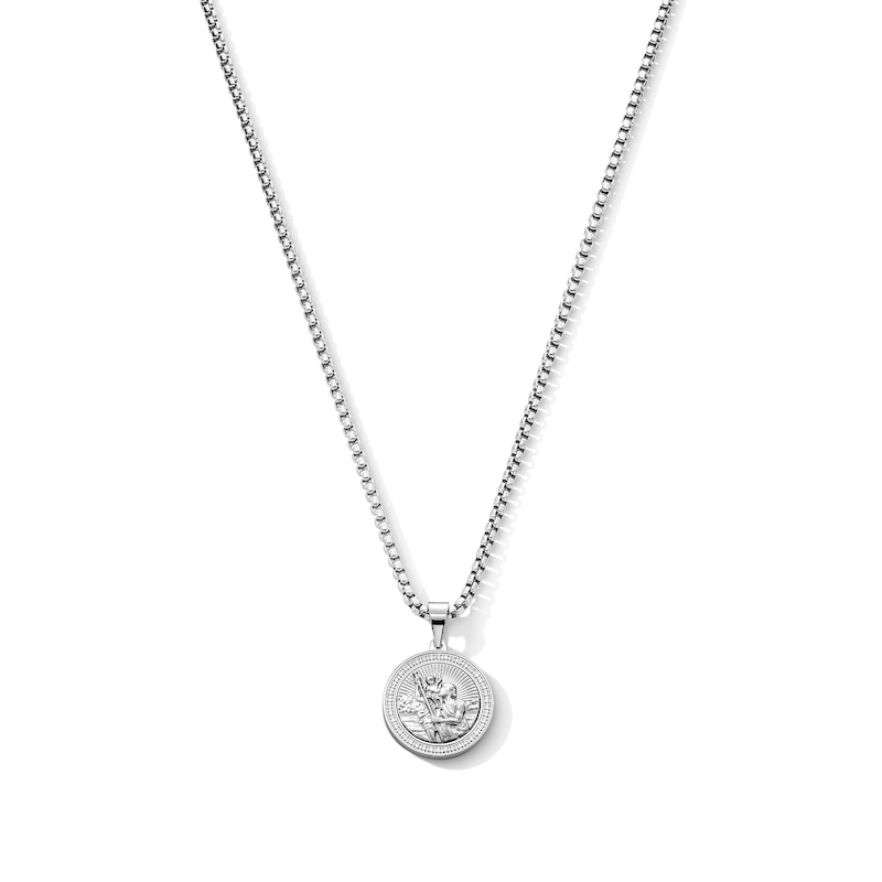 Main Image 1 of 1/5 CT.T.W. Diamond Saint Christopher Medallion Necklace in Stainless Steel - 24" -