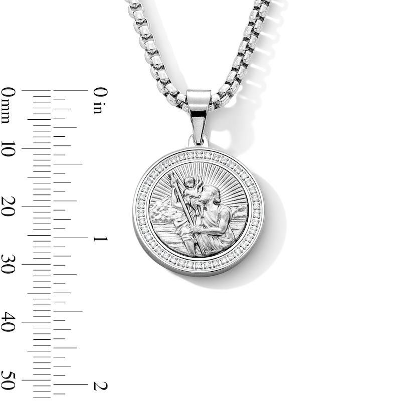 Main Image 3 of 1/5 CT.T.W. Diamond Saint Christopher Medallion Necklace in Stainless Steel - 24" -