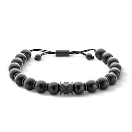 10.0mm Black Onyx Bead Bolo Bracelet in Stainless Steel with Black Ion Plate - 10.5"