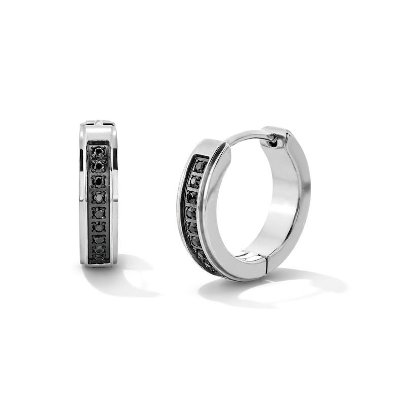 Main Image 1 of 1/6 CT. T.W. Black Diamond Hoop Earrings in Stainless Steel with Black Ion Plate