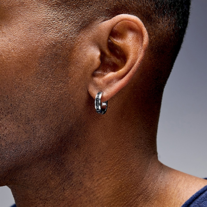 Main Image 2 of 1/6 CT. T.W. Black Diamond Hoop Earrings in Stainless Steel with Black Ion Plate