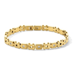1/10 CT. T.W. Diamond Square Link Bracelet in Stainless Steel with Yellow Ion Plate - 8.5"