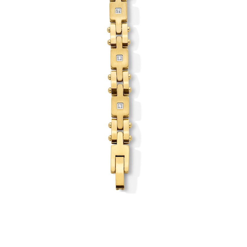 Main Image 3 of 1/10 CT. T.W. Diamond Square Link Bracelet in Stainless Steel with Yellow Ion Plate - 8.5"