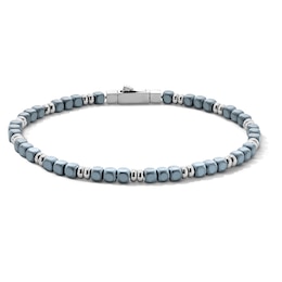 4.0mm Square Hematite Bead Bracelet in Stainless Steel - 8.25"
