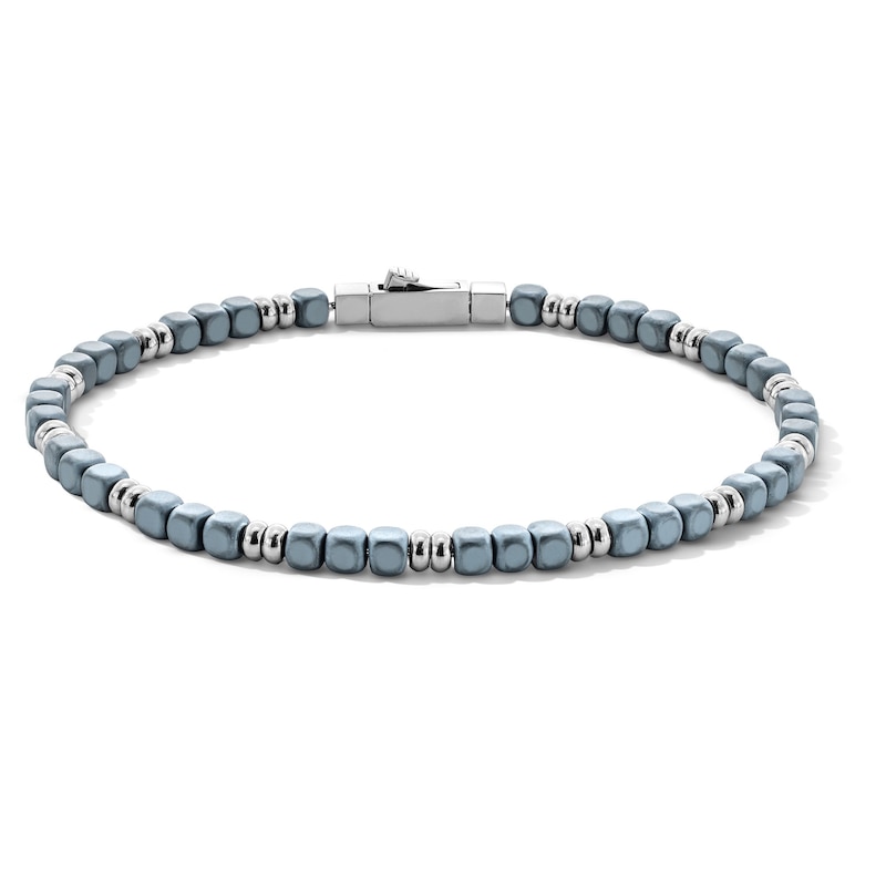 Main Image 1 of 4.0mm Square Hematite Bead Bracelet in Stainless Steel - 8.25"
