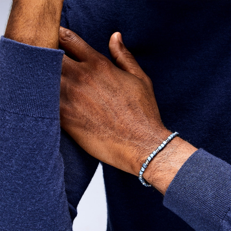 Main Image 2 of 4.0mm Square Hematite Bead Bracelet in Stainless Steel - 8.25"