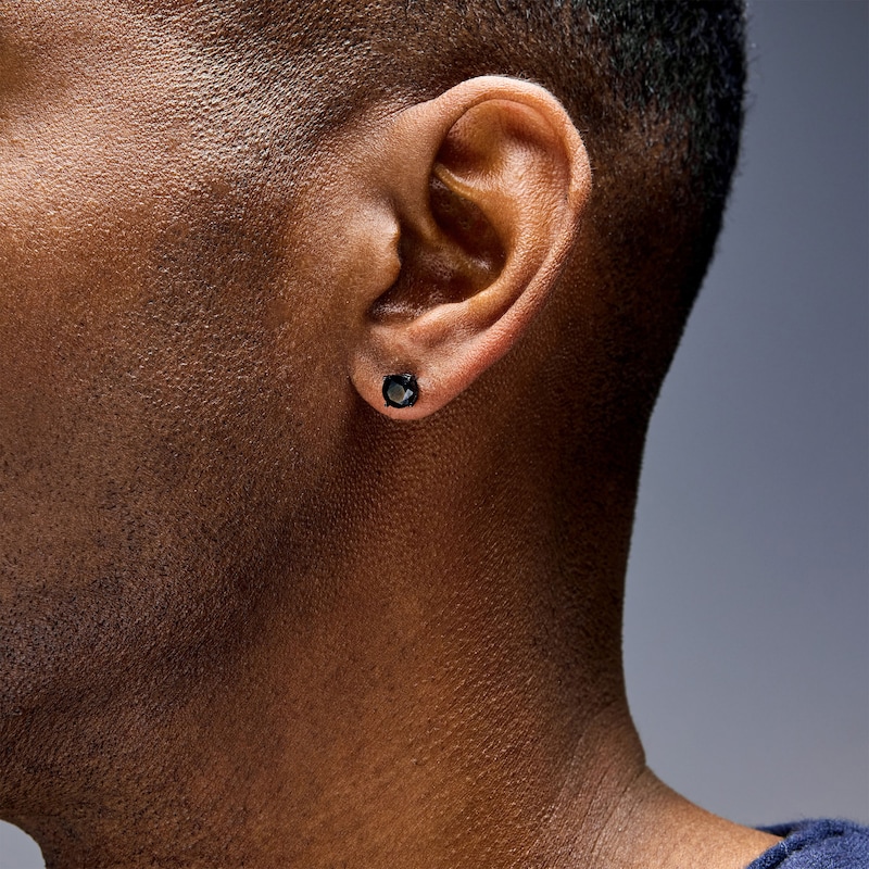 Main Image 2 of 6.0mm Black Spinel Solitaire Stud Earrings in Stainless Steel with Black Ion Plate