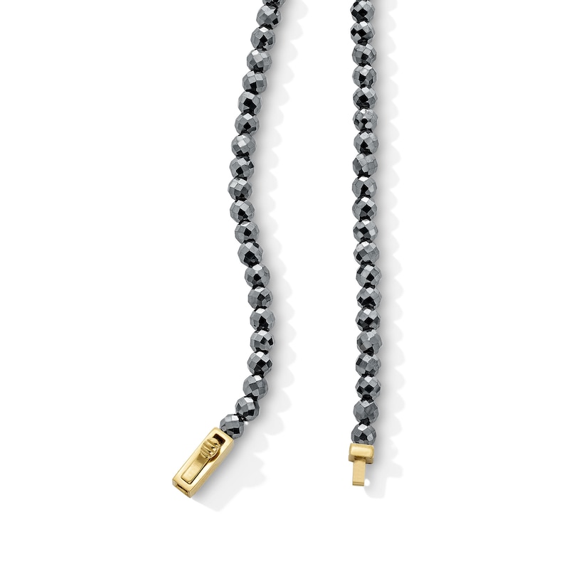 Main Image 3 of 6.0mm Black Hematite Bead Necklace with Yellow Ion-Plated Stainless Steel Box Clasp - 20"