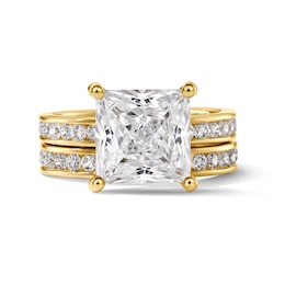 5 CT. T.W. Princess-Cut Certified Lab-Grown Diamond Bridal Set in 14K Gold (F/VS2)